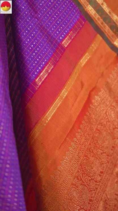 Purple And Orange Kanchipuram Silk Saree With Aiyiram Butta For Wedding Wear PV NYC 1782