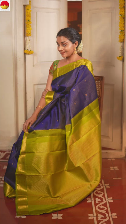Blue And Green Kanchipuram Silk Saree Vairaoosi For Festival Wear PV MEN 128