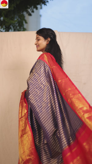 Purple And Red Kanchipuram Silk Saree For Wedding Wear PV NYC 1372