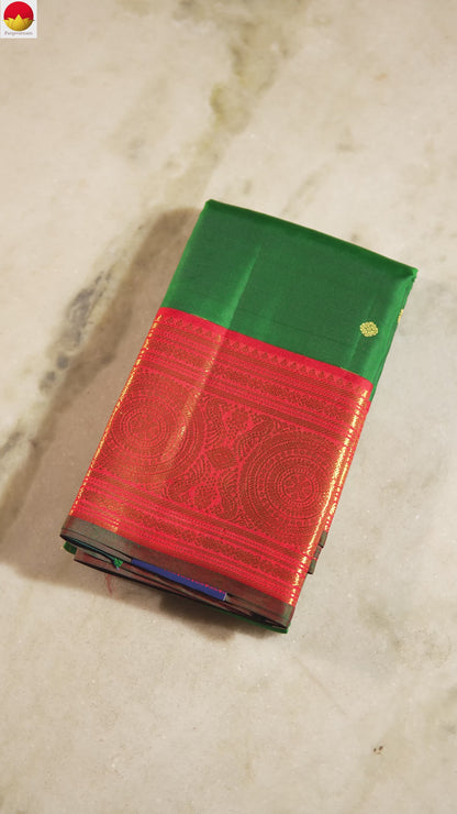 Green And Red Kanchipuram Silk Saree For Festive Wear PV MEN 169