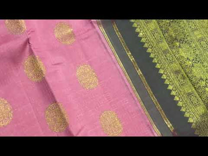 Pink Kanchipuram Silk Saree With Zari Checks Handwoven Pure Silk Pure Zari PV NYC 633