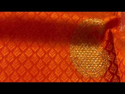 Orange Jacquard Kanchipuram Silk Saree Handwoven Pure Silk Pure Zari For Wedding Wear PV G 1990
