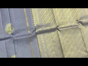 Grey And Pink Kanchipuram Silk Saree Handwoven Pure Silk Pure Zari For Office Wear PV NYC 724 - Silk Sari - Panjavarnam PV NYC 724