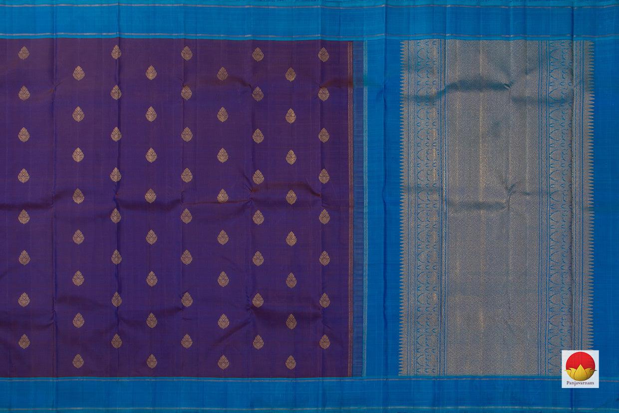 Purple And Blue Kanchipuram Silk Saree Handwoven Pure Silk Pure Zari For Festive Wear PV GTA 81 - Silk Sari - Panjavarnam