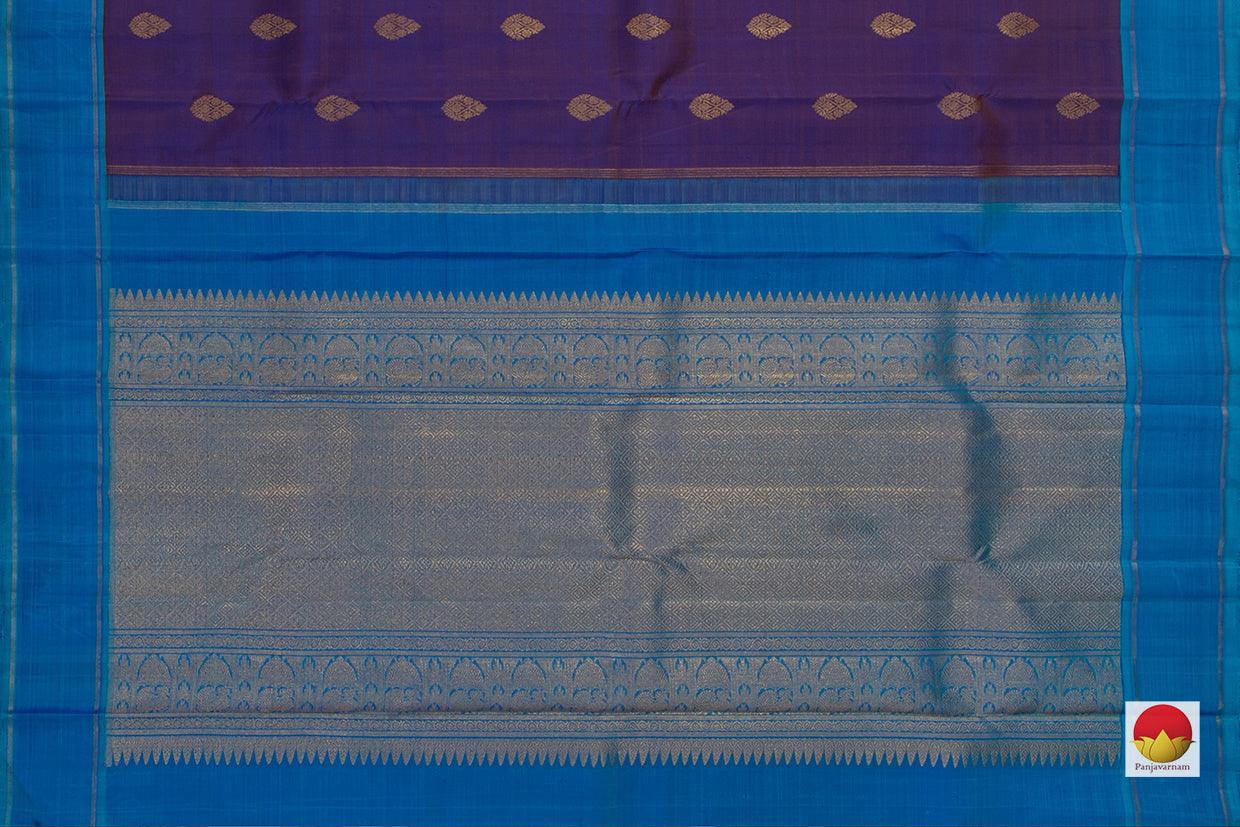 Purple And Blue Kanchipuram Silk Saree Handwoven Pure Silk Pure Zari For Festive Wear PV GTA 81 - Silk Sari - Panjavarnam