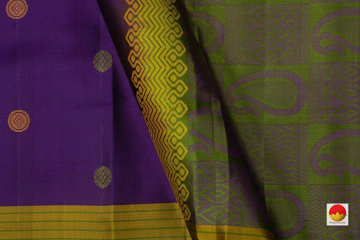 Purple And Green Kanchipuram Silk Saree Handwoven Pure Silk For Office Wear PV KNN 140 - Silk Sari - Panjavarnam