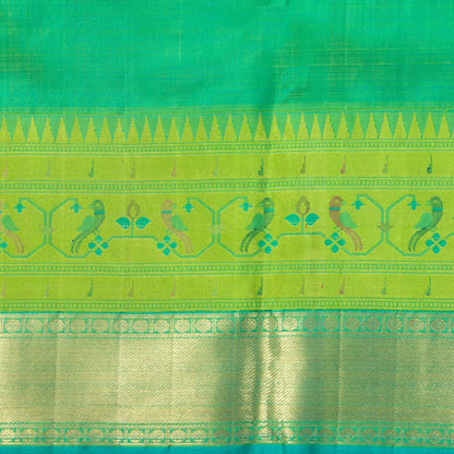 Purple And Green Kanchipuram Silk Saree Paithani Border For Wedding Wear PV NYC 1401 - Silk Sari - Panjavarnam PV NYC 1401