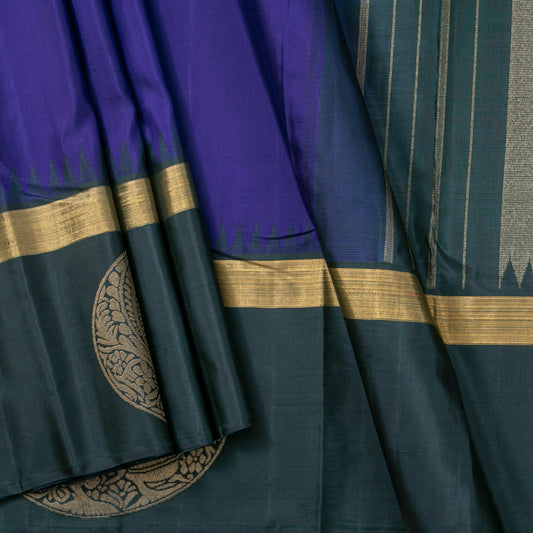 Purple And Green Kanchipuram Silk Saree With Temple Korvai Border For Wedding Wear PV NYC 1454 - Silk Sari - Panjavarnam PV NYC 1454