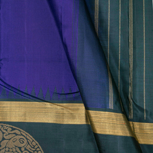 Purple And Green Kanchipuram Silk Saree With Temple Korvai Border For Wedding Wear PV NYC 1454 - Silk Sari - Panjavarnam PV NYC 1454