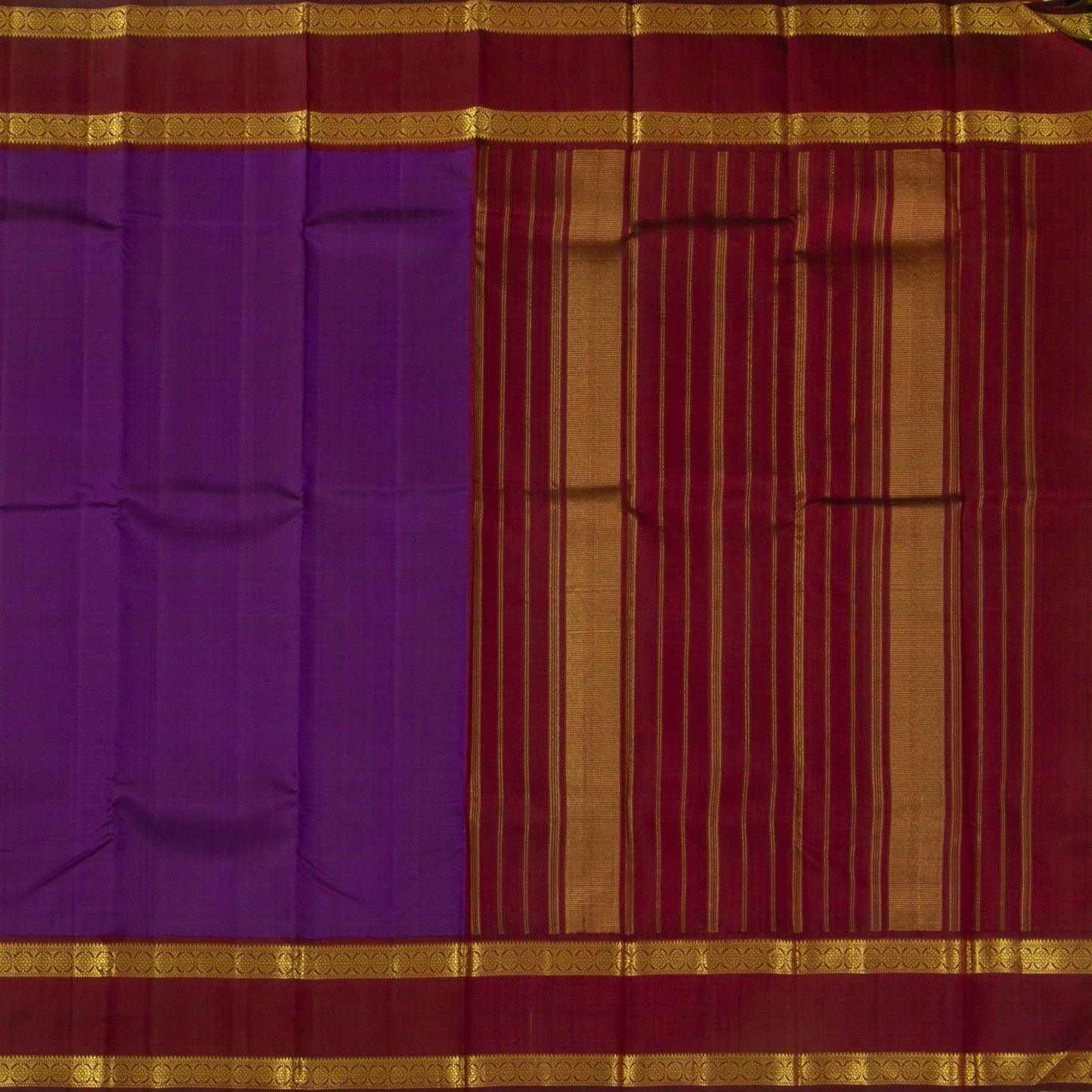 Purple And Maroon Kanjivaram Silk Saree With Rettai Pettu Border For Festive Wear PV NYC 1197 - Silk Sari - Panjavarnam PV NYC 1197