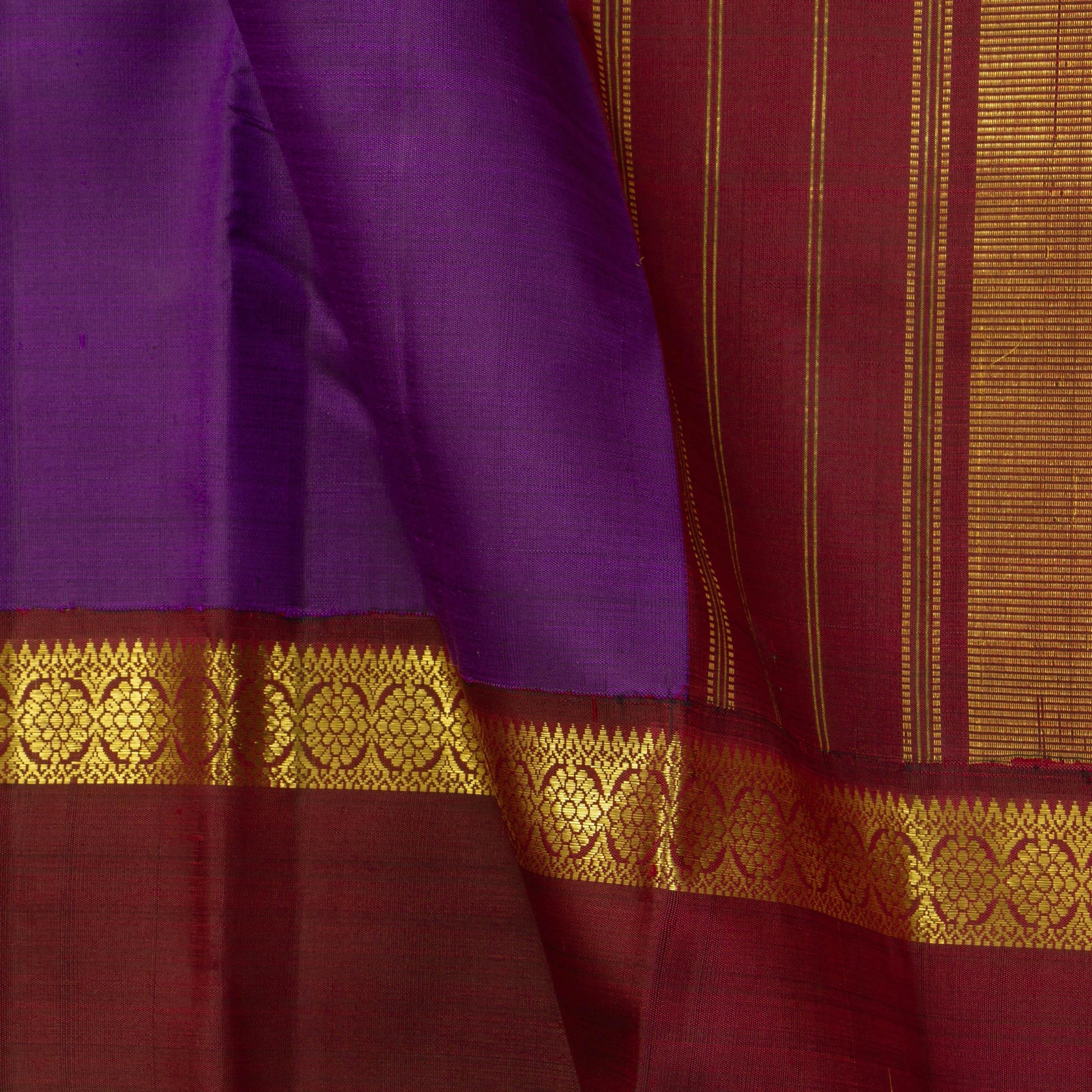 Purple And Maroon Kanjivaram Silk Saree With Rettai Pettu Border For Festive Wear PV NYC 1197 - Silk Sari - Panjavarnam PV NYC 1197