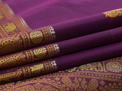 Purple And Mustard Kanchi Cotton Saree For Office Wear PV KC 405 - Cotton Saree - Panjavarnam PV KC 405