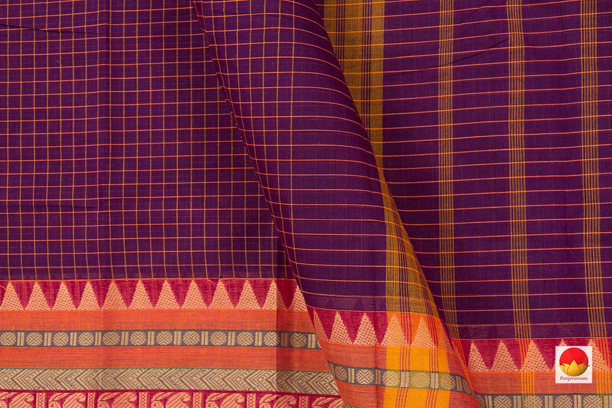 Purple And Mustard Temple Border Kanchi Cotton Saree For Office Wear PV KC 431 - Cotton Saree - Panjavarnam
