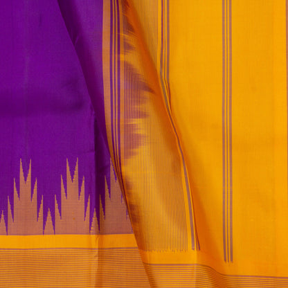 Purple And Mustard Temple Border Kanchipuram No Zari Silk Saree Light Weight For Festive Wear PV KNN 247 A - Silk Sari - Panjavarnam PV KNN 247 A