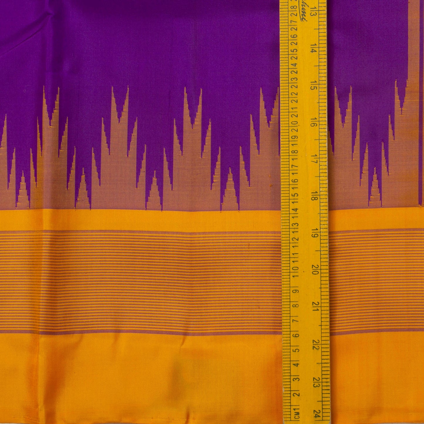 Purple And Mustard Temple Border Kanchipuram No Zari Silk Saree Light Weight For Festive Wear PV KNN 247 A - Silk Sari - Panjavarnam PV KNN 247 A
