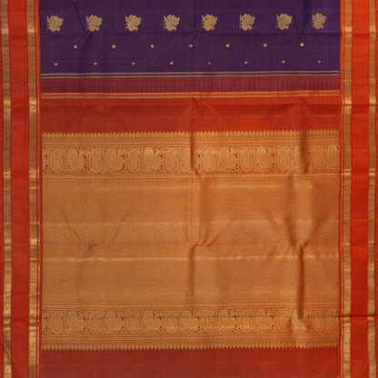 Purple And Orange Kanchipuram Silk Saree Handwoven Pure Silk Pure Zari For Festive Wear PV GTA 99 - Silk Sari - Panjavarnam PV GTA 99