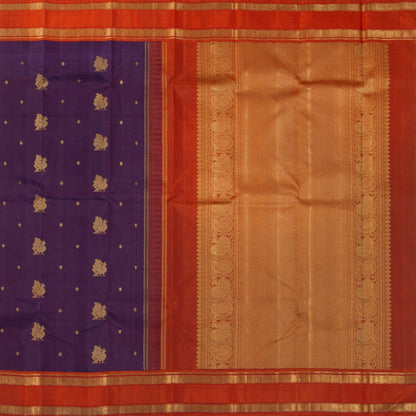 Purple And Orange Kanchipuram Silk Saree Handwoven Pure Silk Pure Zari For Festive Wear PV GTA 99 - Silk Sari - Panjavarnam PV GTA 99