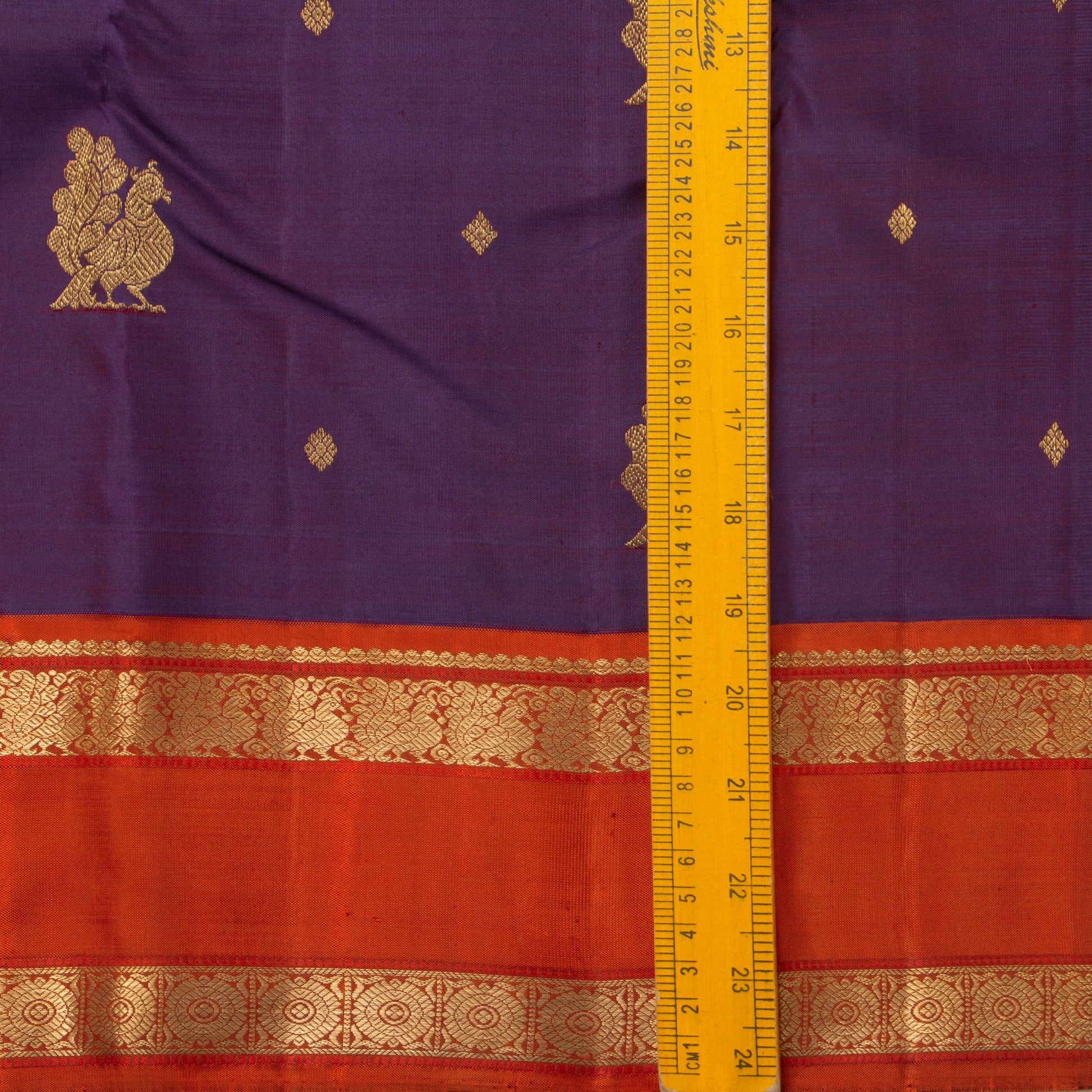 Purple And Orange Kanchipuram Silk Saree Handwoven Pure Silk Pure Zari For Festive Wear PV GTA 99 - Silk Sari - Panjavarnam PV GTA 99