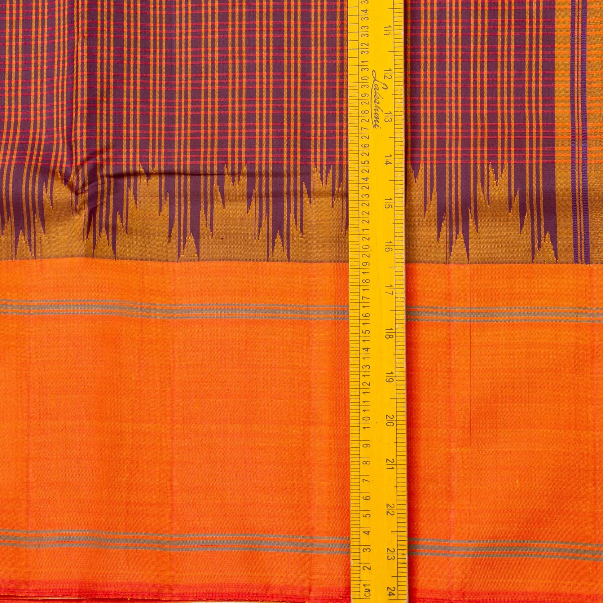 Purple And Orange Khasa Khasa Checks Kanchipuram Silk Saree Without Zari For Office Wear PV RM NZ 478 - Silk Sari - Panjavarnam PV RM NZ 478