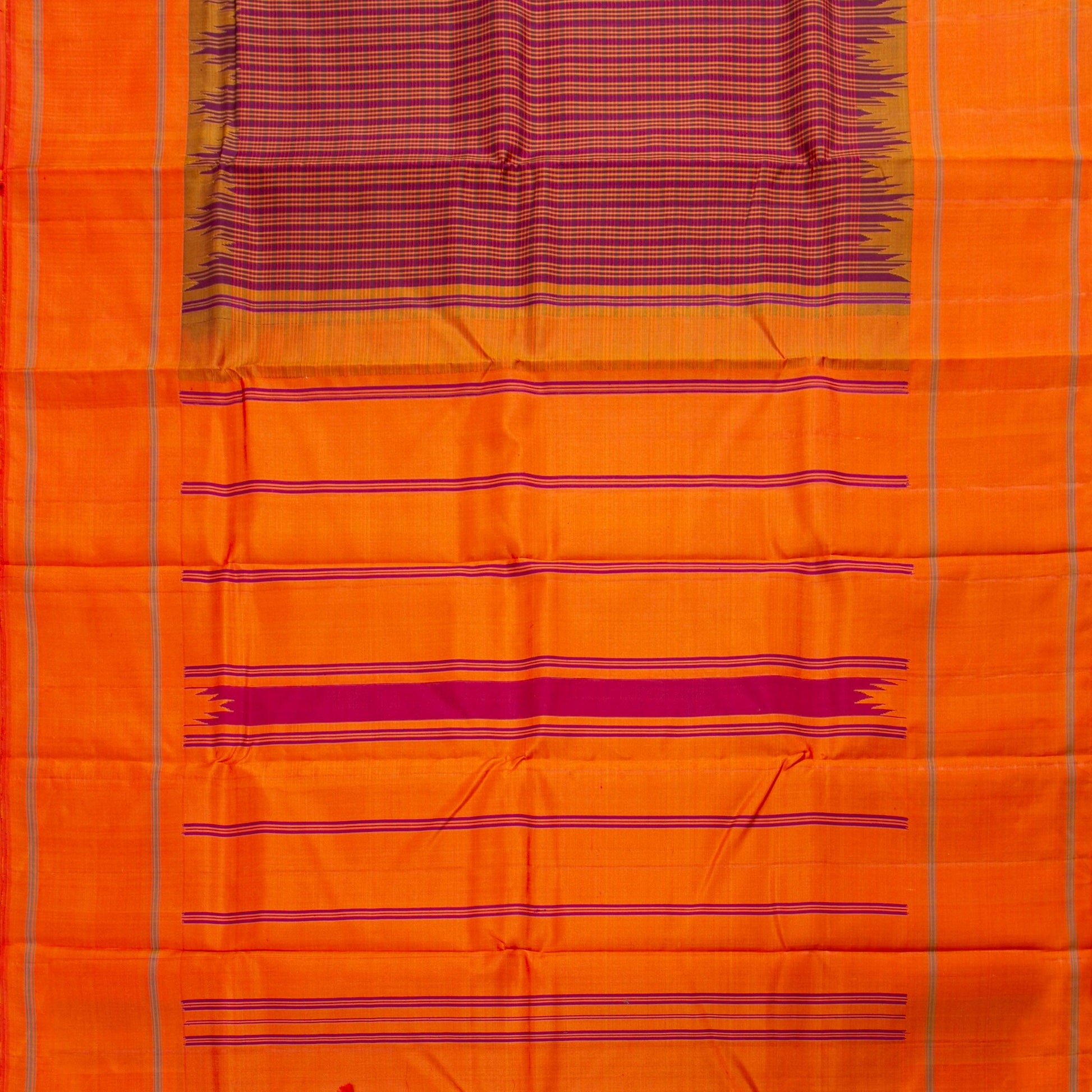 Purple And Orange Khasa Khasa Checks Kanchipuram Silk Saree Without Zari For Office Wear PV RM NZ 478 - Silk Sari - Panjavarnam PV RM NZ 478