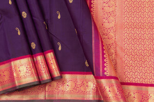 Purple And Pink Kanchipuram Silk Saree With Medium Border Handwoven Pure Silk For Wedding Wear PV J 568 - Silk Sari - Panjavarnam PV J 568