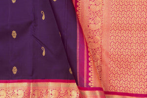 Purple And Pink Kanchipuram Silk Saree With Medium Border Handwoven Pure Silk For Wedding Wear PV J 568 - Silk Sari - Panjavarnam PV J 568