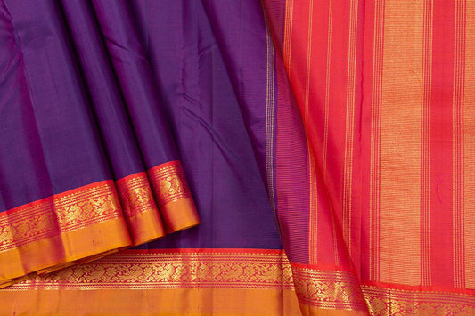 Purple And Pink Kanchipuram Silk Saree With Short Border Handwoven Pure Silk For Festive Wear PV J 359 - Silk Sari - Panjavarnam