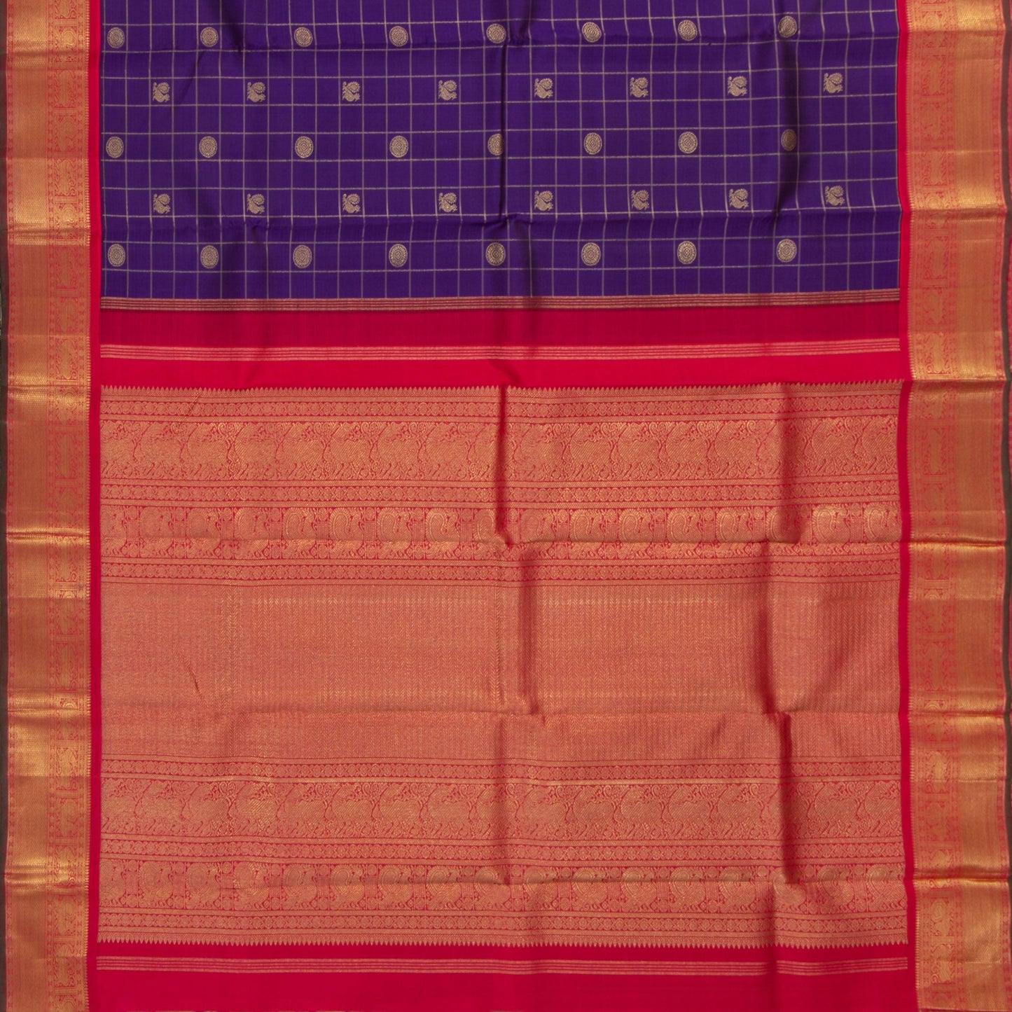 Purple And Red Kanjivaram Silk Saree With Contrast Korvai Border For Bridal Wear PV NYC 1153 - Silk Sari - Panjavarnam PV NYC 1153