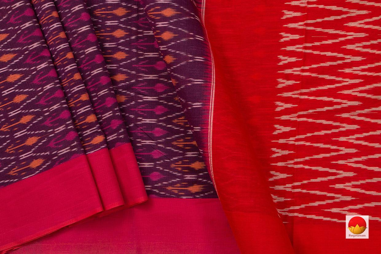 Purple And Red Pochampally Ikkat Cotton Saree Handwoven SC 128 - Cotton Saree - Panjavarnam SC 128