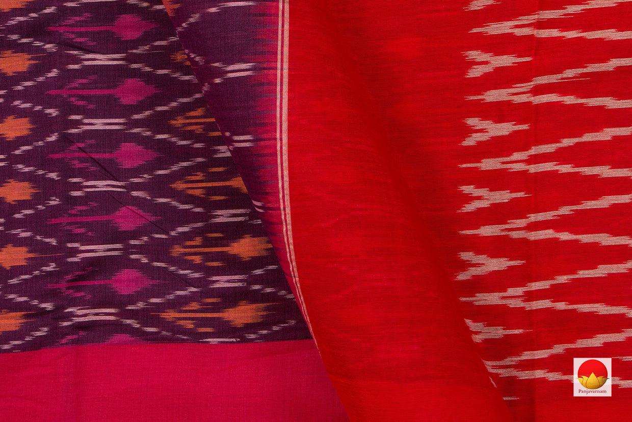 Purple And Red Pochampally Ikkat Cotton Saree Handwoven SC 128 - Cotton Saree - Panjavarnam SC 128