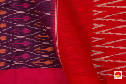 Purple And Red Pochampally Ikkat Cotton Saree Handwoven SC 128 - Cotton Saree - Panjavarnam SC 128