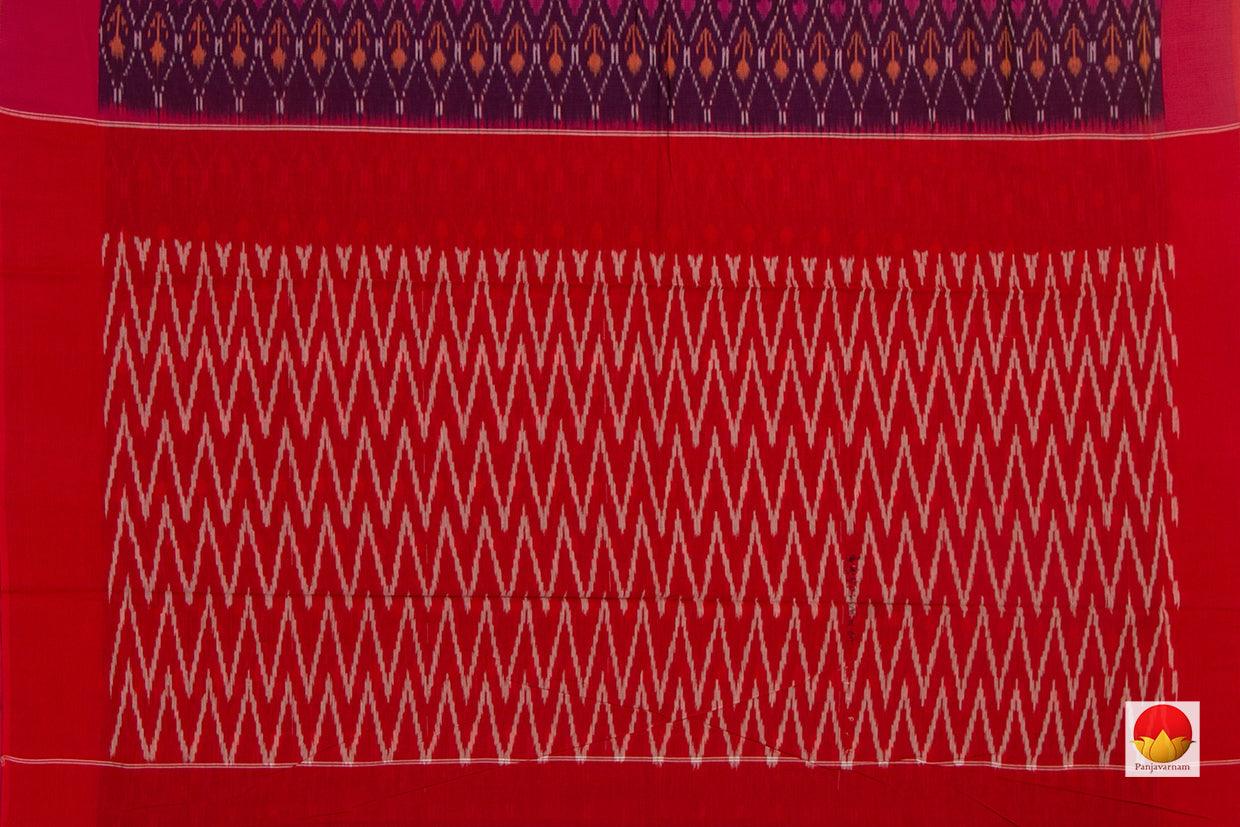 Purple And Red Pochampally Ikkat Cotton Saree Handwoven SC 128 - Cotton Saree - Panjavarnam SC 128