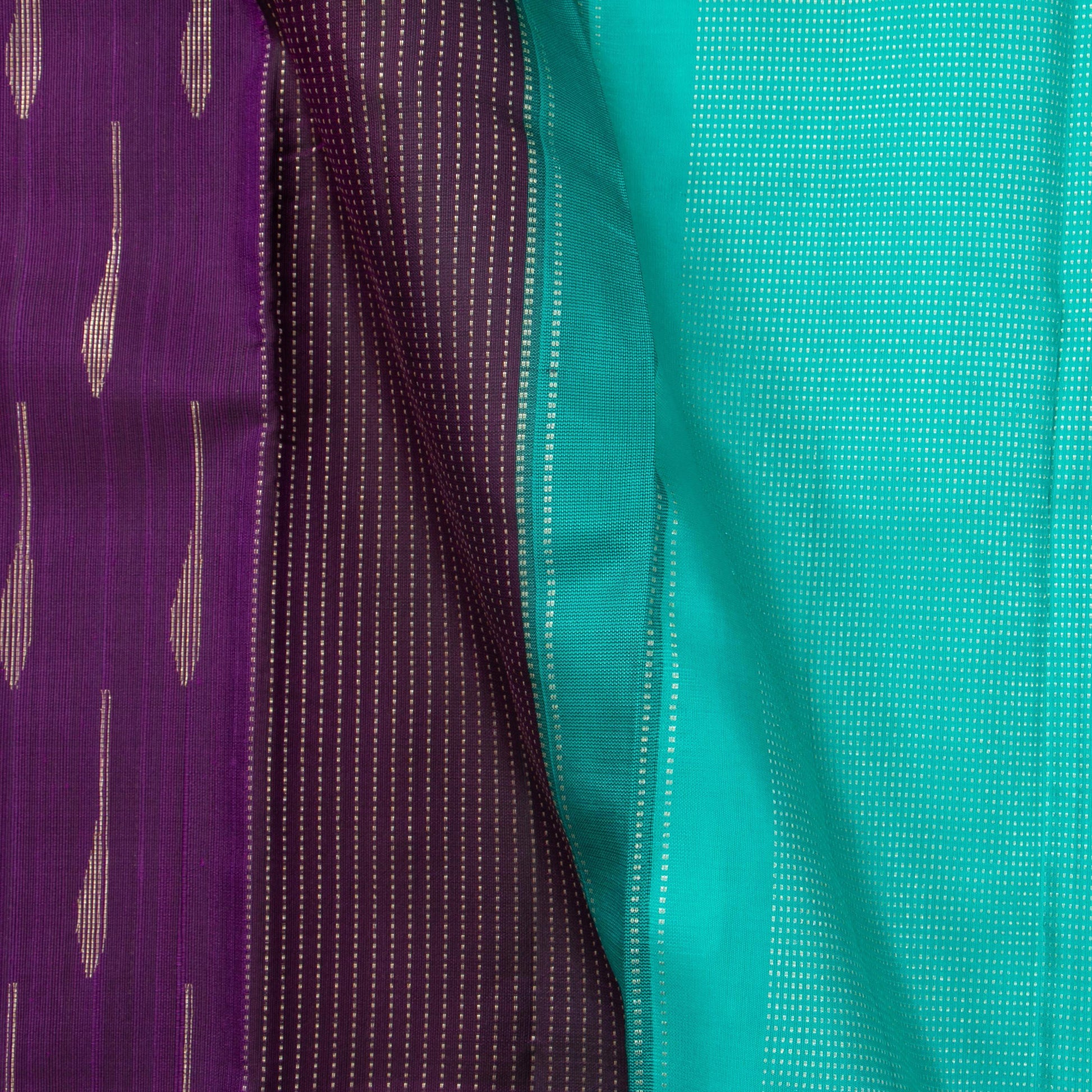 Purple And Sea Green Kanchipuram Silk Saree Borderless Handwoven Pure Silk For Festive Wear PV NYC 1249 - Silk Sari - Panjavarnam PV NYC 1249