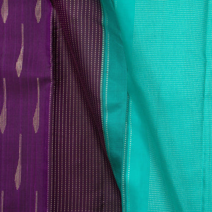 Purple And Sea Green Kanchipuram Silk Saree Borderless Handwoven Pure Silk For Festive Wear PV NYC 1249 - Silk Sari - Panjavarnam PV NYC 1249