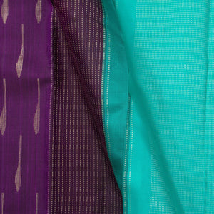 Purple And Sea Green Kanchipuram Silk Saree Borderless Handwoven Pure Silk For Festive Wear PV NYC 1249 - Silk Sari - Panjavarnam PV NYC 1249