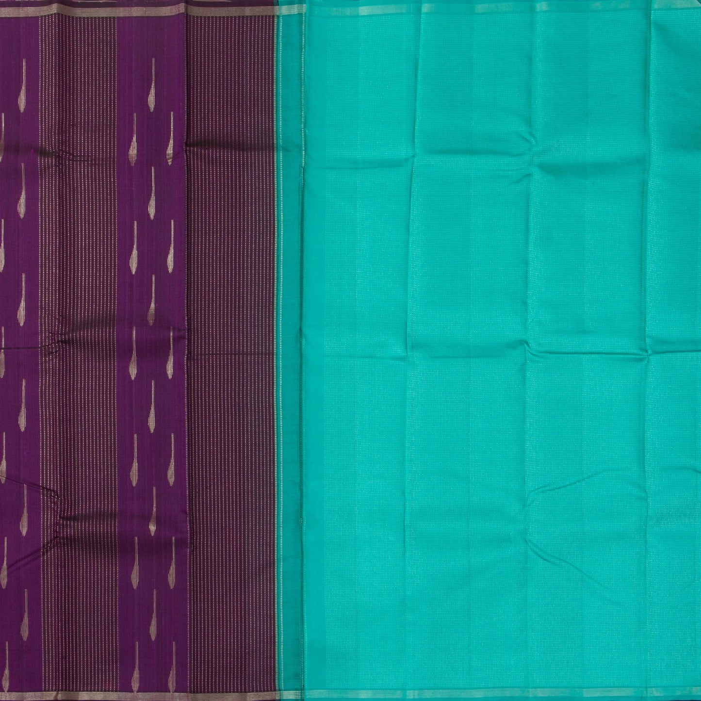 Purple And Sea Green Kanchipuram Silk Saree Borderless Handwoven Pure Silk For Festive Wear PV NYC 1249 - Silk Sari - Panjavarnam PV NYC 1249