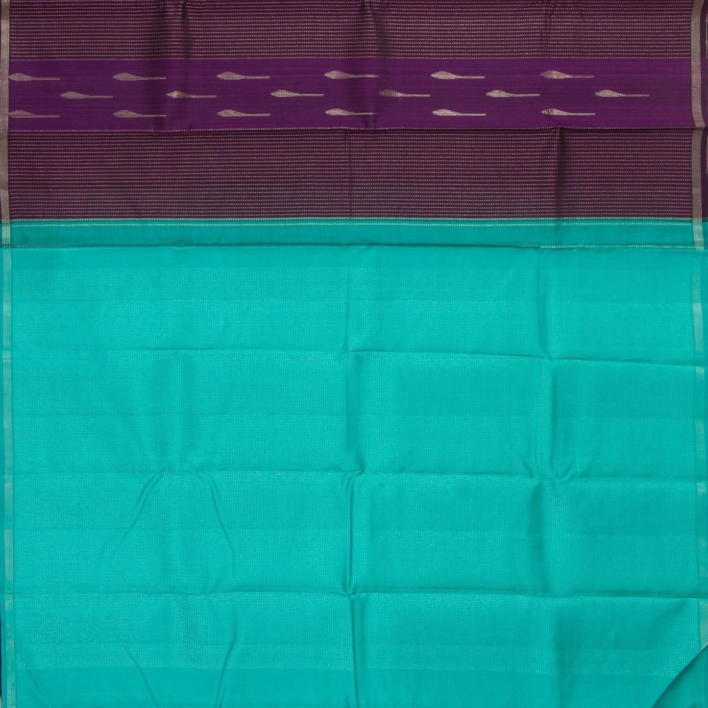 Purple And Sea Green Kanchipuram Silk Saree Borderless Handwoven Pure Silk For Festive Wear PV NYC 1249 - Silk Sari - Panjavarnam PV NYC 1249