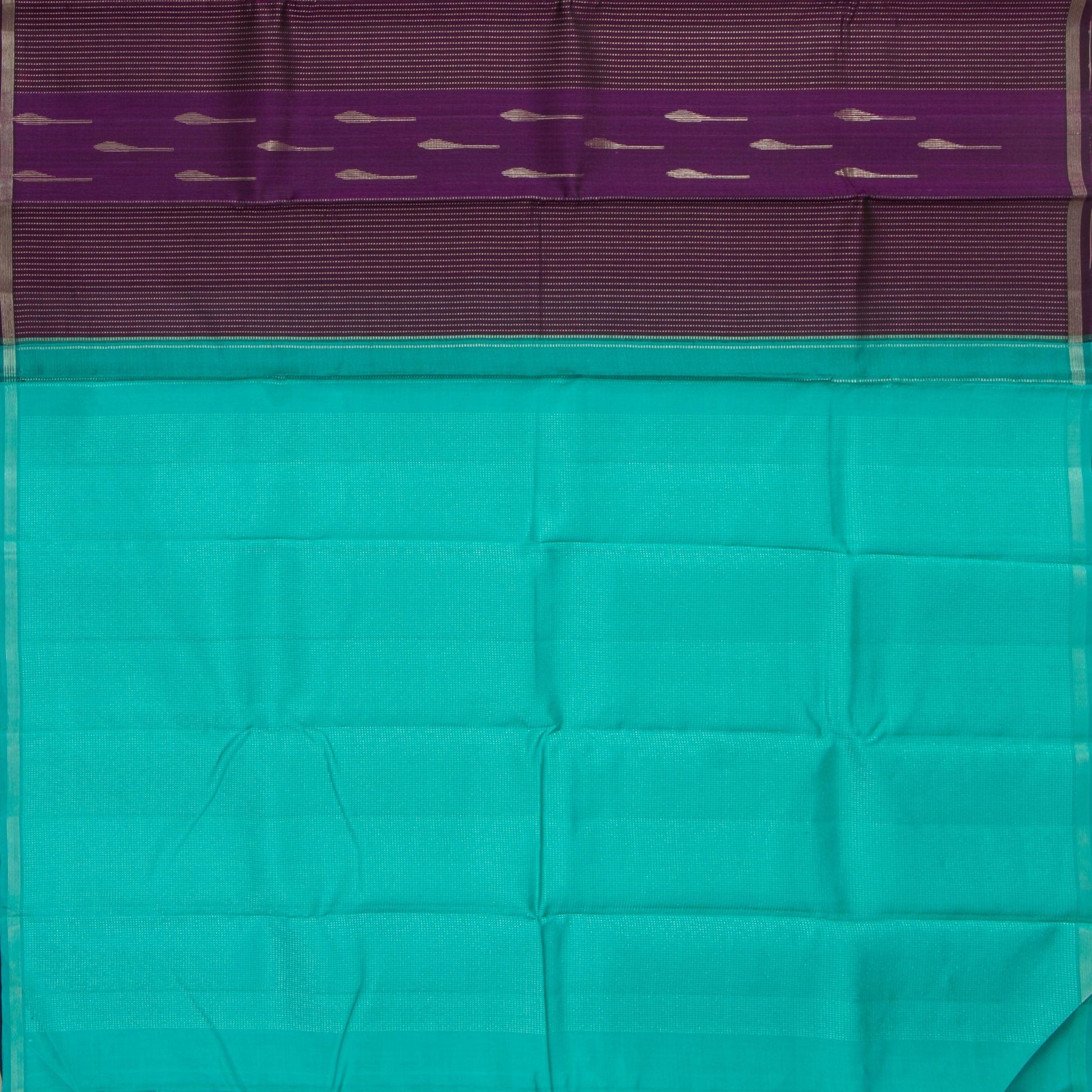 Purple And Sea Green Kanchipuram Silk Saree Borderless Handwoven Pure Silk For Festive Wear PV NYC 1249 - Silk Sari - Panjavarnam PV NYC 1249