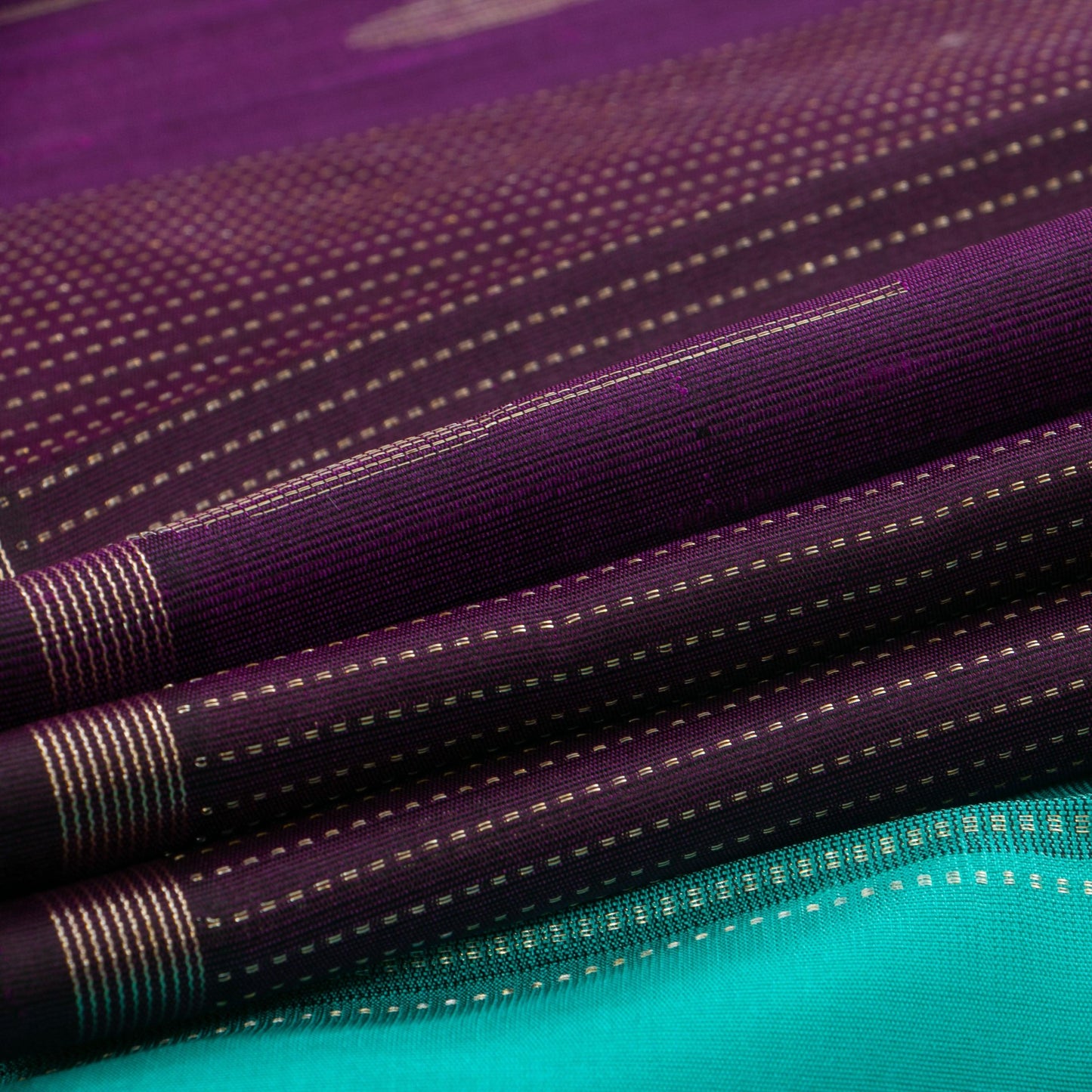 Purple And Sea Green Kanchipuram Silk Saree Borderless Handwoven Pure Silk For Festive Wear PV NYC 1249 - Silk Sari - Panjavarnam PV NYC 1249