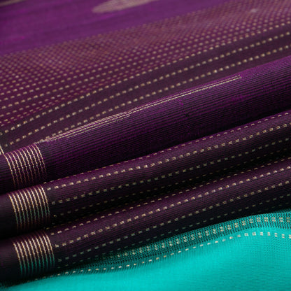 Purple And Sea Green Kanchipuram Silk Saree Borderless Handwoven Pure Silk For Festive Wear PV NYC 1249 - Silk Sari - Panjavarnam PV NYC 1249