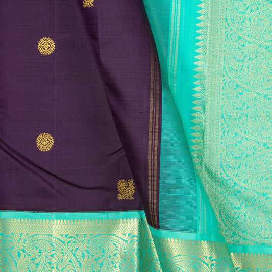 Purple And Turquoise Kanchipuram Silk Saree For Wedding Wear PV NYC 1450 - - Panjavarnam PV NYC 1450