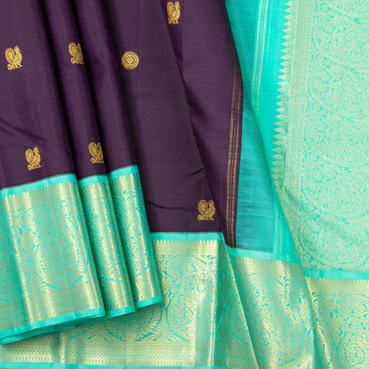 Purple And Turquoise Kanchipuram Silk Saree For Wedding Wear PV NYC 1450 - - Panjavarnam PV NYC 1450