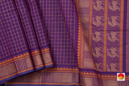 Purple Checked Kanchi Cotton Saree For Office Wear PV KC 394 - Cotton Saree - Panjavarnam PV KC 394