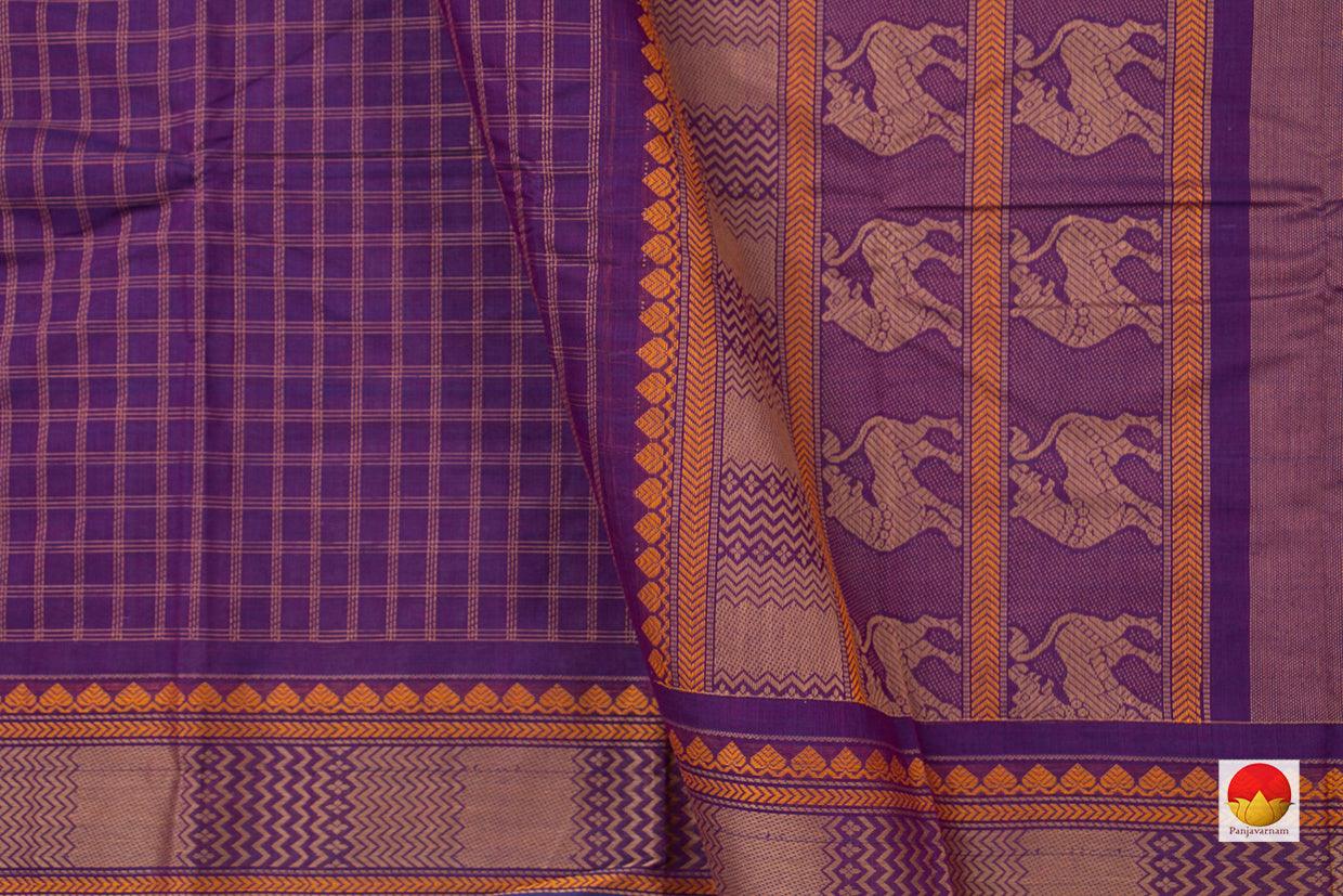 Purple Checked Kanchi Cotton Saree For Office Wear PV KC 394 - Cotton Saree - Panjavarnam PV KC 394