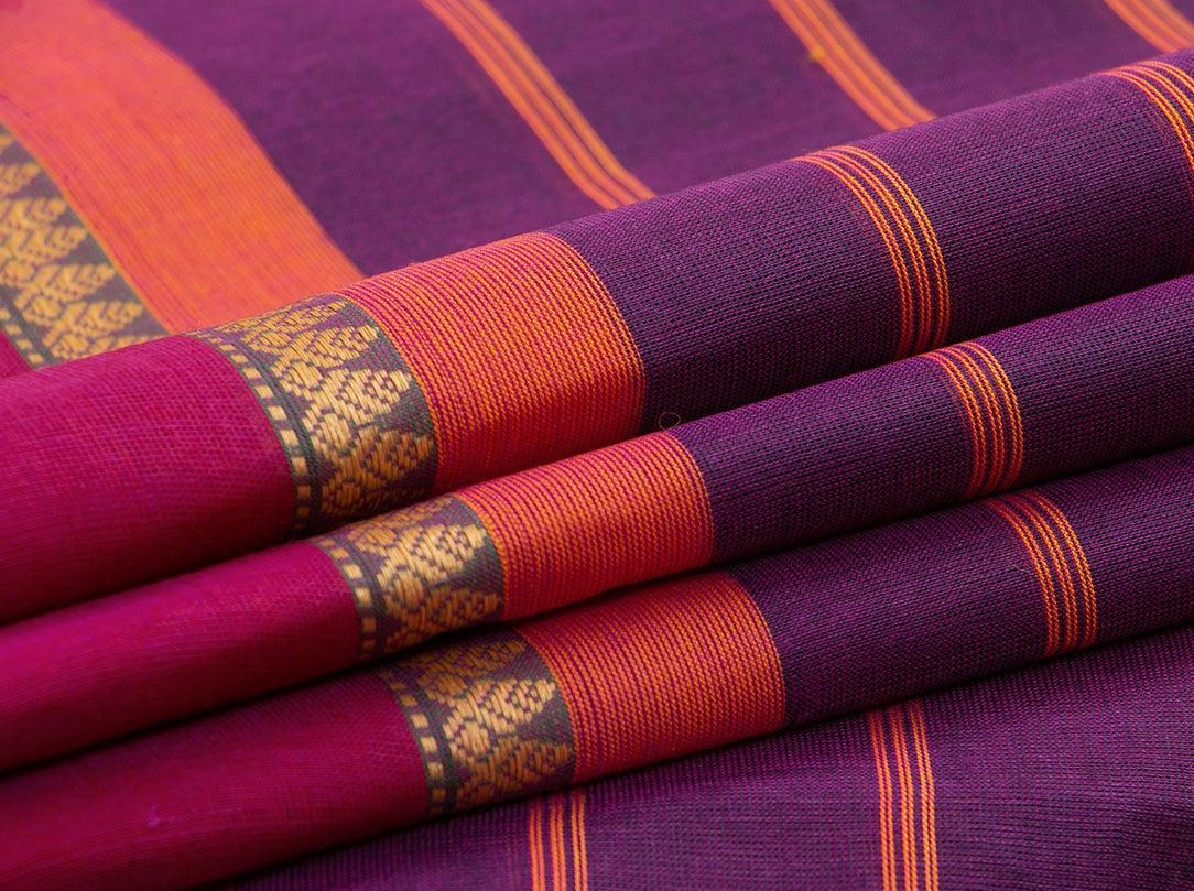 Purple Chettinad Cotton Saree For Casual Wear PV SK CC 132 - Cotton Saree - Panjavarnam PV SK CC 132