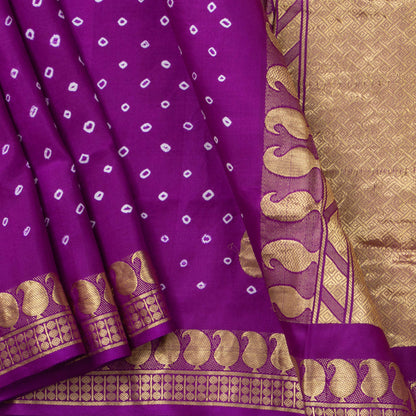 Purple Handwoven Kanchipuram Sungudi Silk Saree For Festive Wear PV SUN 101 - Silk Sari - Panjavarnam PV SUN 101