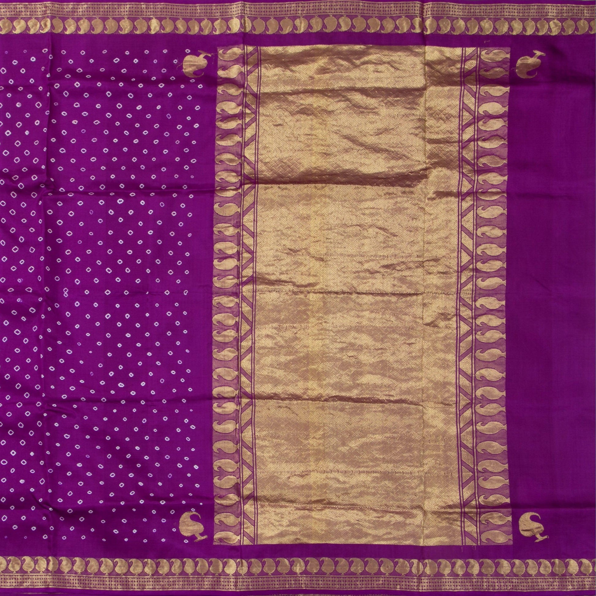 Purple Handwoven Kanchipuram Sungudi Silk Saree For Festive Wear PV SUN 101 - Silk Sari - Panjavarnam PV SUN 101