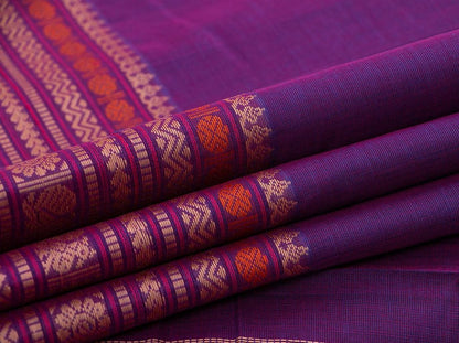 Purple Kanchi Cotton Saree Thread Work Border For Office Wear PV KC 384 - Cotton Saree - Panjavarnam PV KC 384