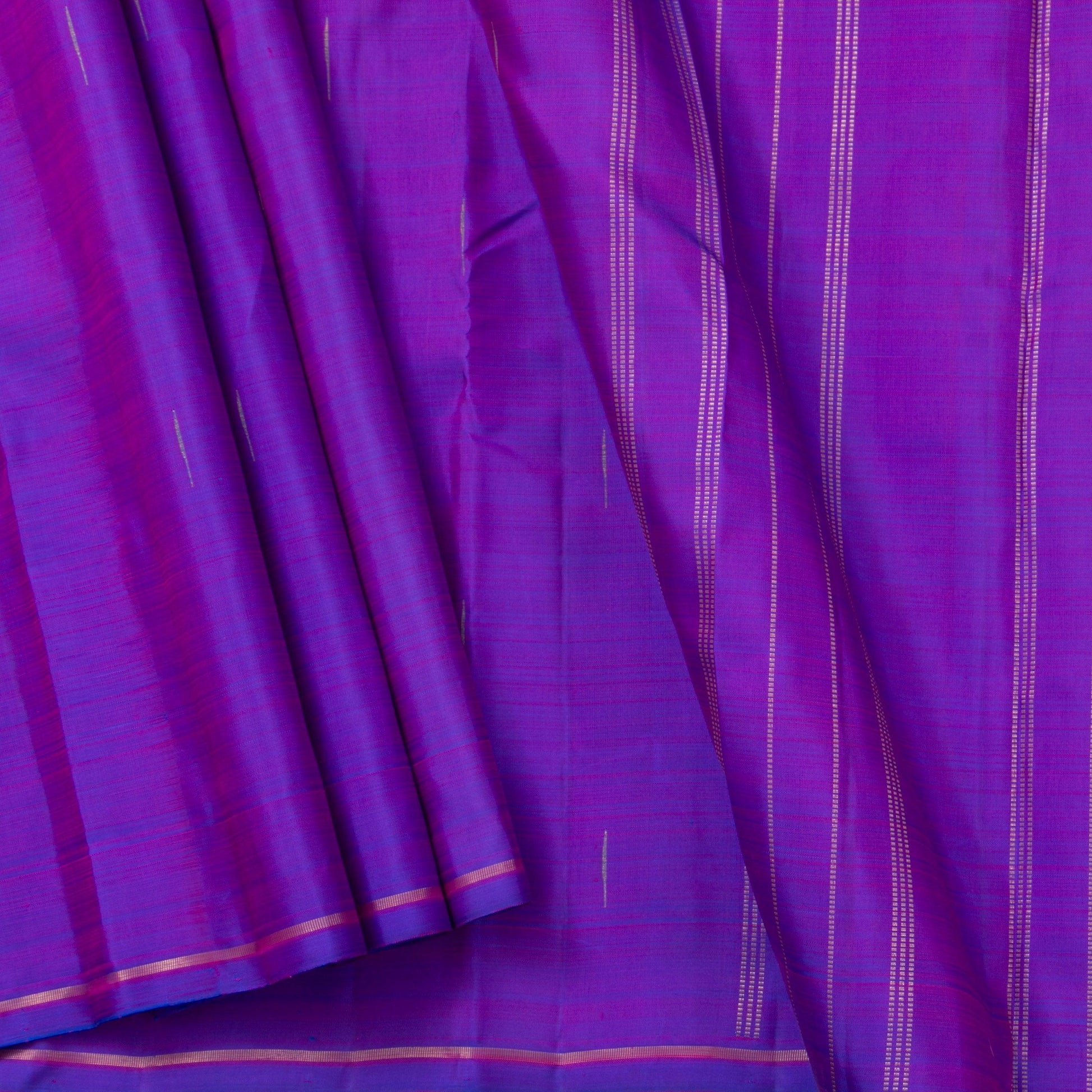Purple Kanchipuram Borderless Silk Saree Handwoven Pure Silk Pure Zari For Festive Wear PV GTA 103 - Silk Sari - Panjavarnam PV GTA 103