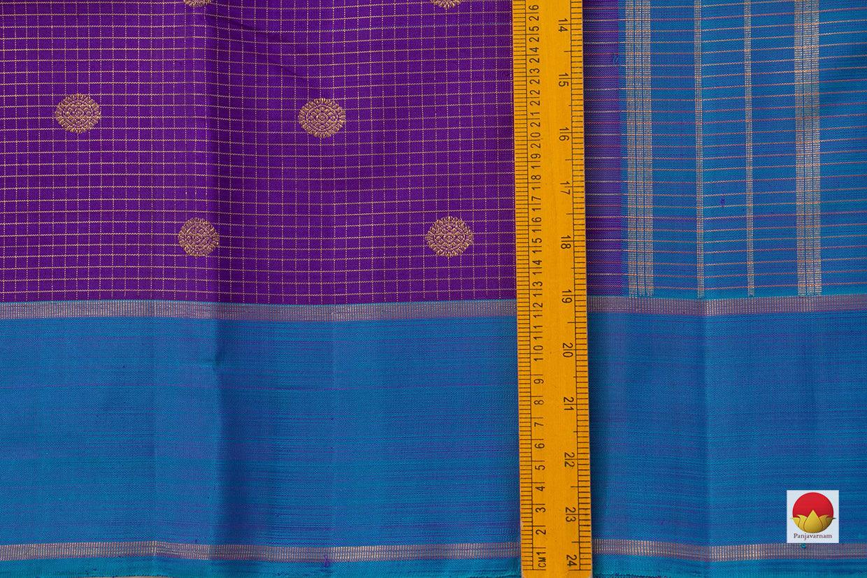 Purple Kanchipuram Silk Saree With A Contrast Blue Border Handwoven Pure Silk Pure Zari For Festive Wear PV NYC 927 - Silk Sari - Panjavarnam